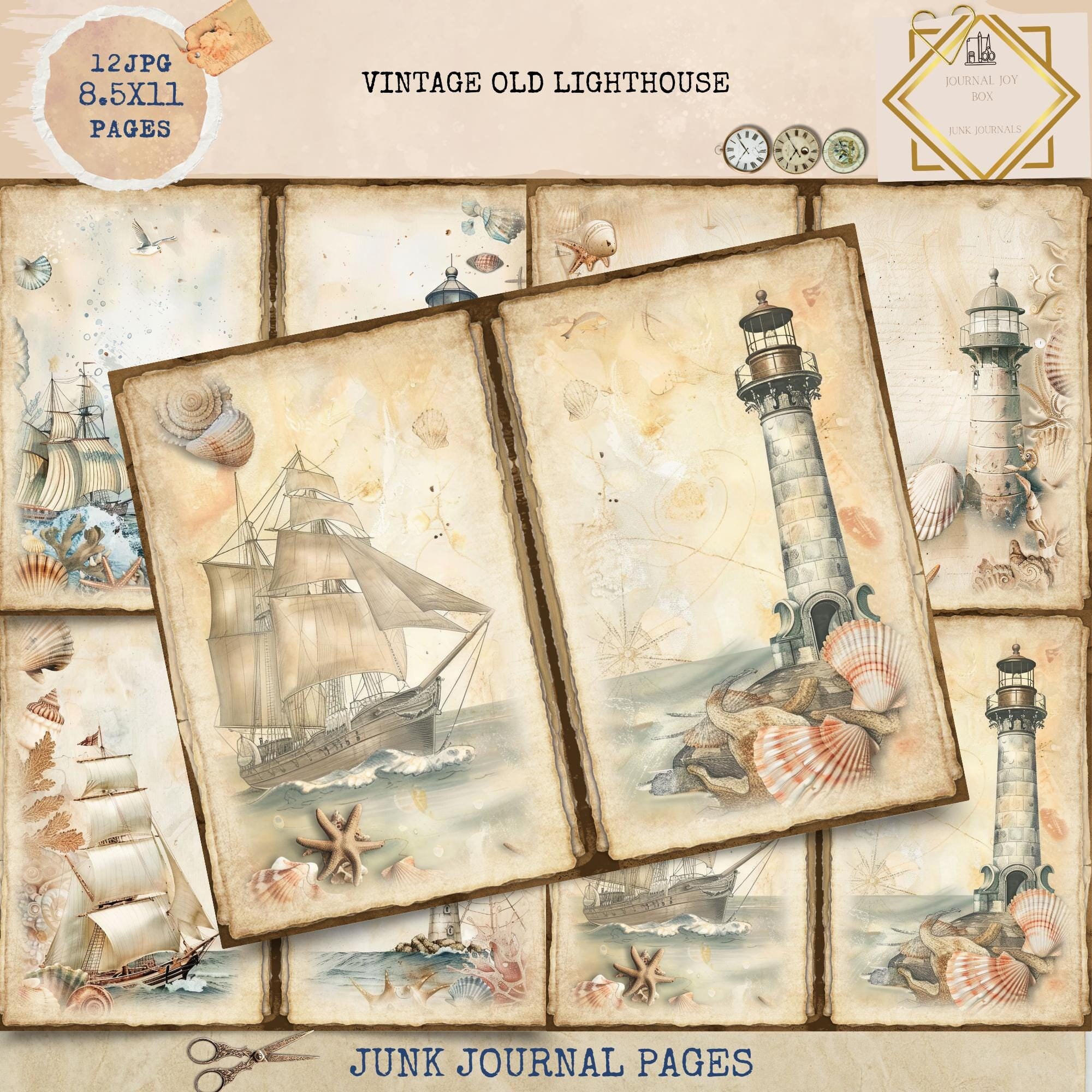 Junk Journal Printable, Vintage Old Lighthouse Journal, Ocean Journal ...