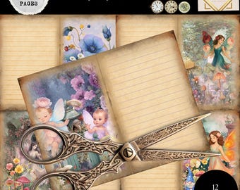 Secret Garden Fairies Lined Junk Journal Papers,  Printable Fairy Pages & Whimsical Mushroom Backgrounds, Enchanted  Secret Garden Fairy