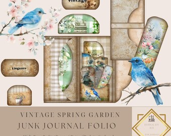 Vintage Spring Garden Junk Journal Folio Kit, Printable Folding Folio, Spring Flowers, Vintage Ephemera  Paper Craft, 11 x 8.5