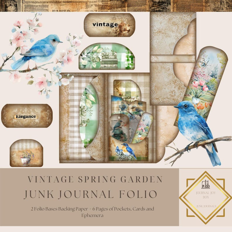 Vintage Spring Garden Junk Journal Folio Kit, Printable Folding Folio ...