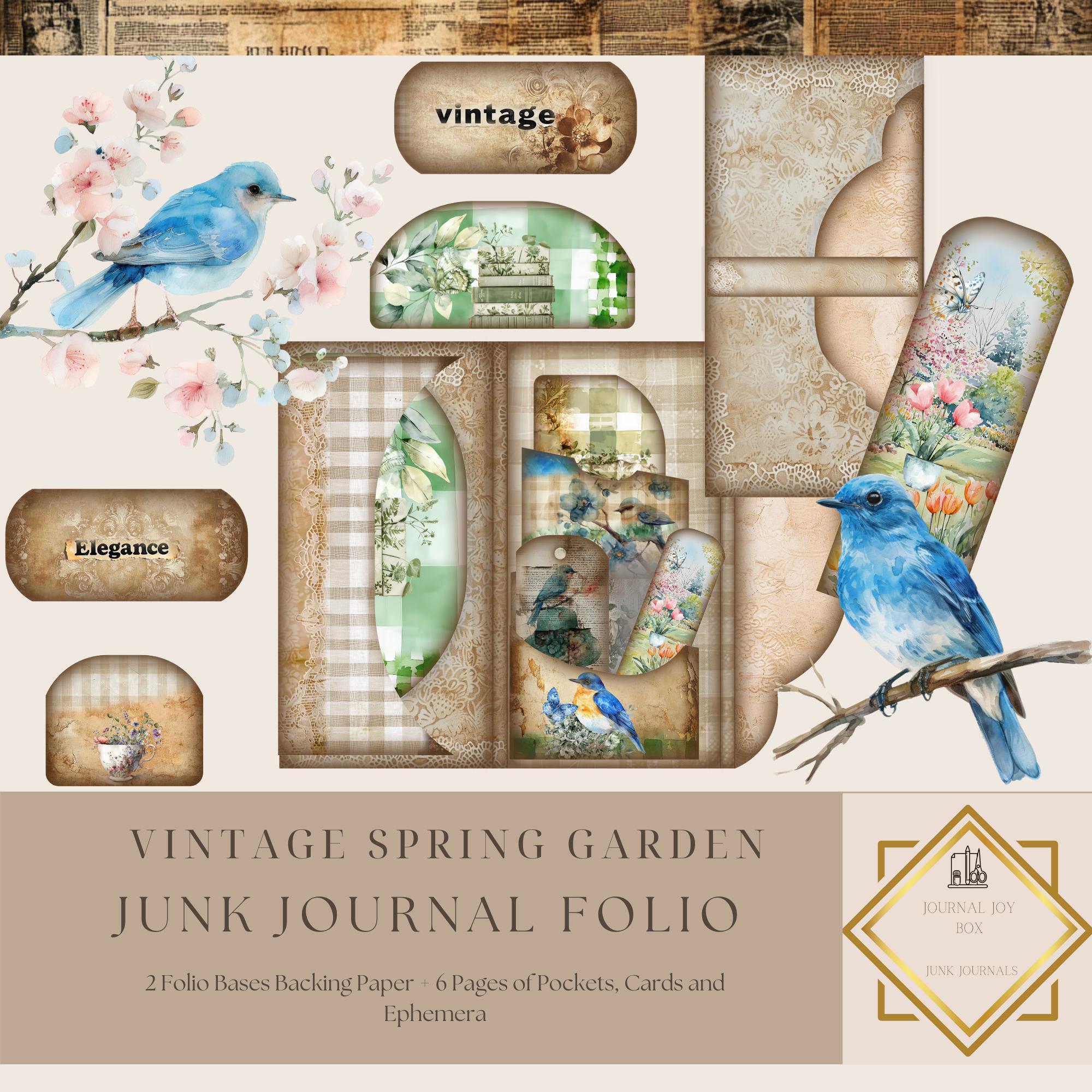 Vintage Spring Garden Junk Journal Folio Kit, Printable Folding Folio ...