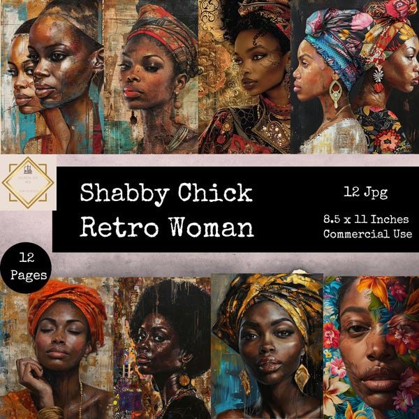 African American Retro Woman Junk Journal Pages, Digital Scrapbook Paper, Shabby Chick Printable, Collage Sheet, American Retro Woman Papers
