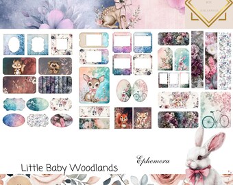 Ephemera-kaarten, pakket met 38 mini-extra's, baby Woodland afdrukbare ephemera, Paper Crafts, digitale collage, 11 x 8,5, Digi Crafts, Woodland Ephemera