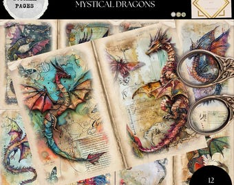 Diario basura imprimible, diario basura de dragón místico, efímera de dragón, diario basura de fantasía, manualidades de papel, kit digital, diario imprimible