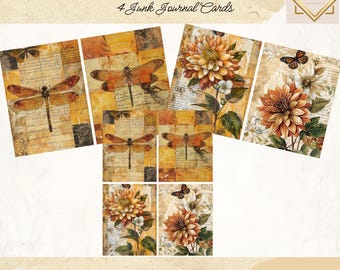 Journaling Cards, Autumn Garden Junk Journal Cards, 4 Cards, Printable Ephemera, Paper Craft, Digital Collage,11 x 8.5, Journal Inserts