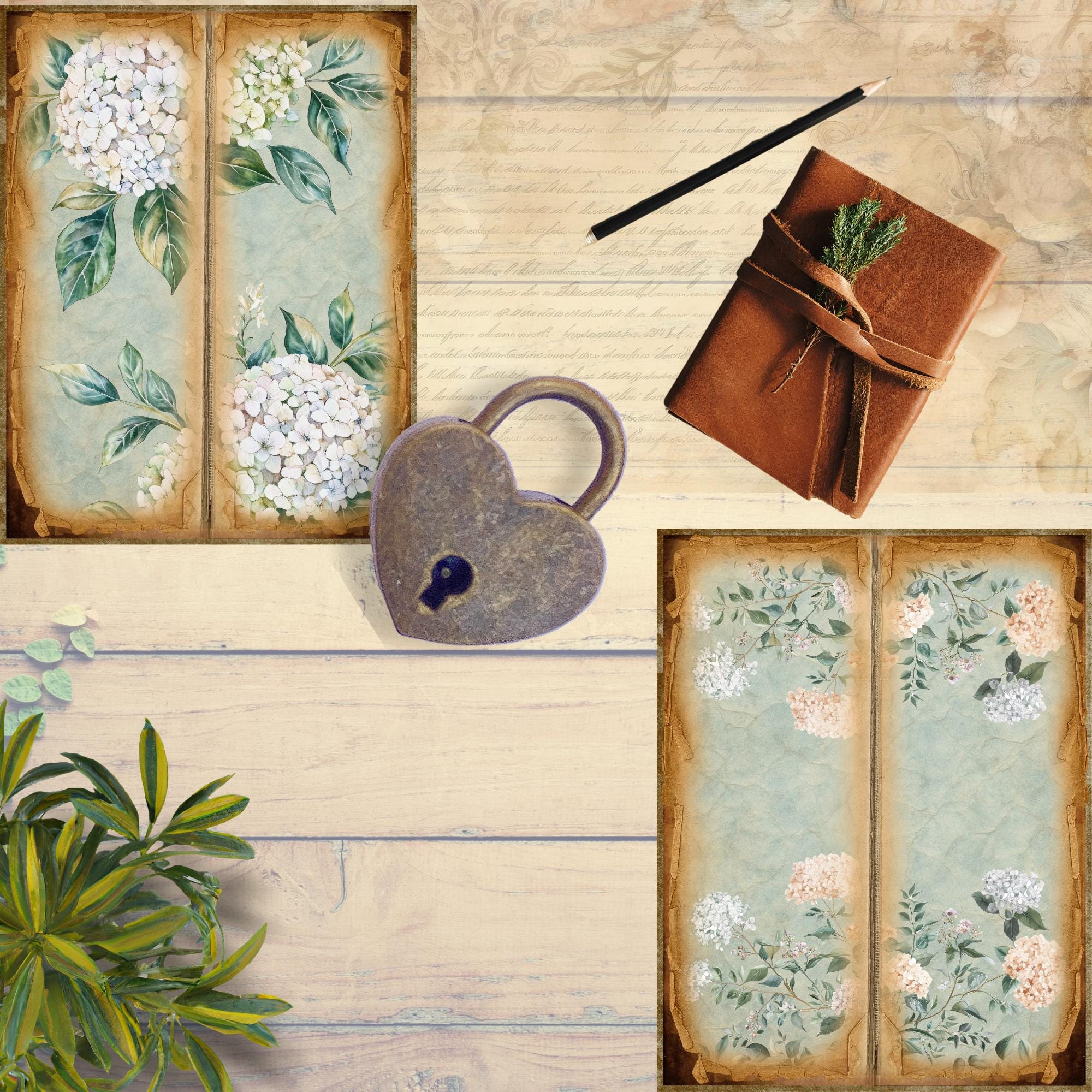 Hydrangea and Flowers Tall and Skinny Junk Journal, Spring Printable ...