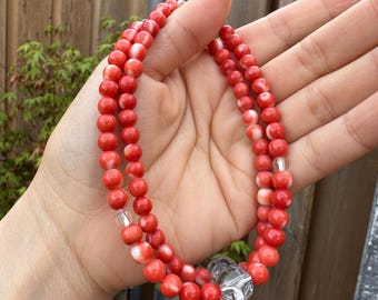 Japanese Coral prayer beads, genuine coral, Buddhist altar accessories, red coral, double-strand prayer beads. Natural coral. Untreated.
