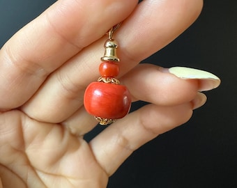 Antique big blood coral pendant. Natural. Untreated