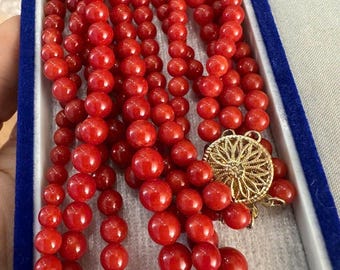 Antique Japanese aka coral necklace, oxblood coral, untreated coral.