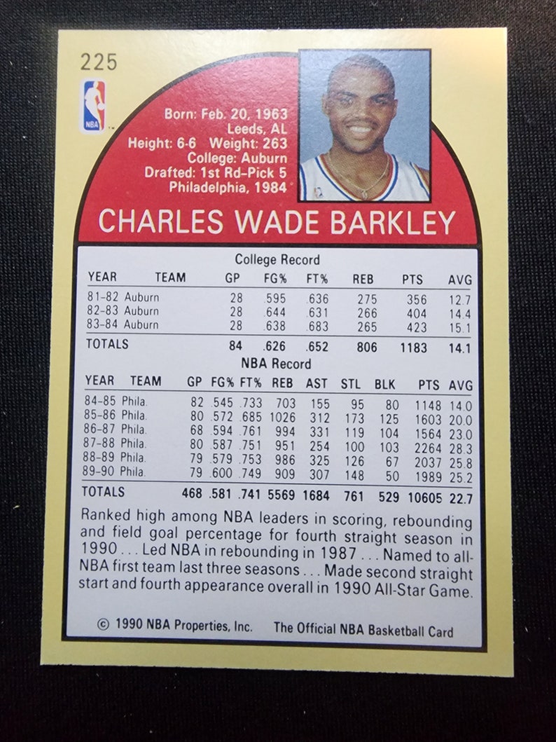 Charles Barkley 225 NBA Hoops 1990 Mint - Etsy