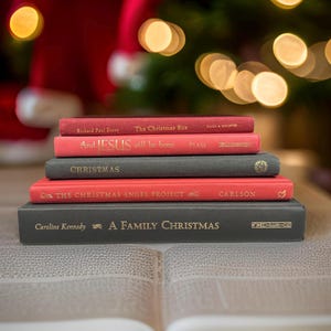 Christmas book stack, red and green books, these are the books you will receive!   Themed books, home decor, holiday decor, book collections
