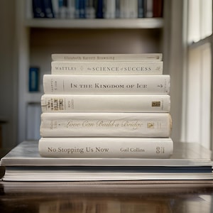 White book stack, books, Themed books, decorative books, book set, home decor, neutral decor, book collections