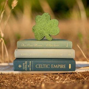 Green St. Patrick’s Day book stack, books, Themed books, decorative books, book set, home decor, neutral decor, book collections