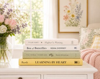 Spring book stack, books, Themed books, decorative books, book set, home decor, neutral decor, book collections