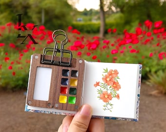 Mini palette d'aquarelles • Kit d'aquarelle de voyage • Petite palette de 8 x 6 cm • Cadeau pour artiste • Set de peinture portable • Cadeau de voyage pour artistes