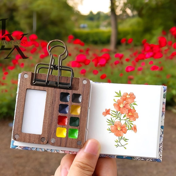 Mini paleta de acuarela • Kit de acuarela de viaje • Paleta pequeña de 8 cm x 6 cm • Regalo de artista • Juego de pintura portátil • Regalo de viaje para artistas