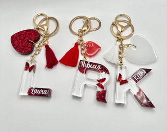 Custom Letter Resin Keychain (Red Glitter) - Add your name