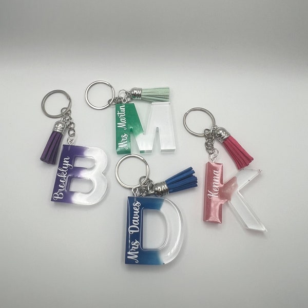 Letter Keychain - End of School/Graduation Special - Custom Resin Item in Blue, Green, Pink, and Purple