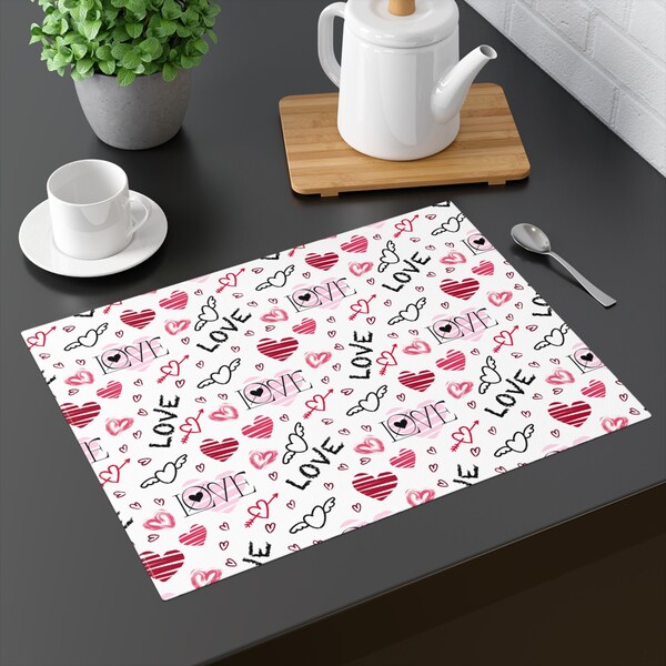 Valentine Love Hearts Placemat, 1pc, kitchen decor dining table, valentines decoration, anniversary wedding place mat, home owner newlywed