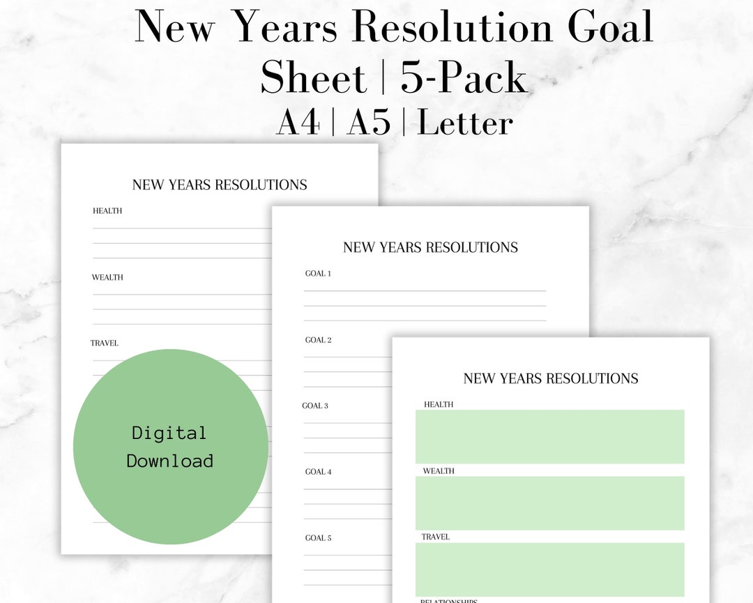 Yearly Goal Tracker for New Years Resolution Printable |new Years ...