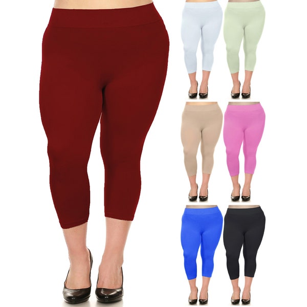 Women's Ultra-Soft Breathable Comfy High Waisted Smooth Stretch Active Yoga Capri Leggings Perfect for Yoga Pilates Gym Workouts (Plus Size)