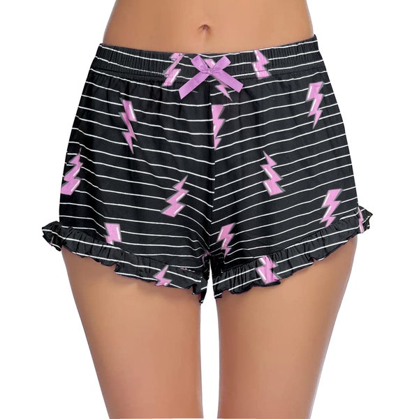 Women's Ultra-Soft Comfy  Fun Print Ruffled Hem Sleep Chic Comfortable Breathable Lounge Pajama Shorts Perfect for Relaxing in Chic Style