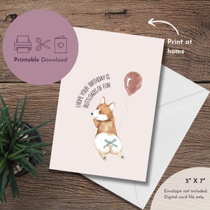 Lustige Corgis Geburtstagskarte, sofortiger Download Hund Geburtstagskarte, Tierliebhaber druckbare Grußkarte, lustige leere Notizkarte, Druck zu Hause