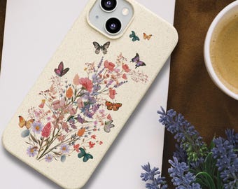 iPhone Case, Eco Friendly Gift, Sustainable Butterfly Flower Phone Cover, Biodegradable Phone Case, Plant-Based Phone Case, Green Tech