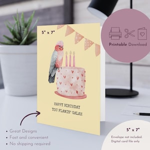 Carte vierge imprimable Flamin' Galah, téléchargement immédiat humour australien carte d'anniversaire, carte de voeux imprimable australienne, impression à la maison