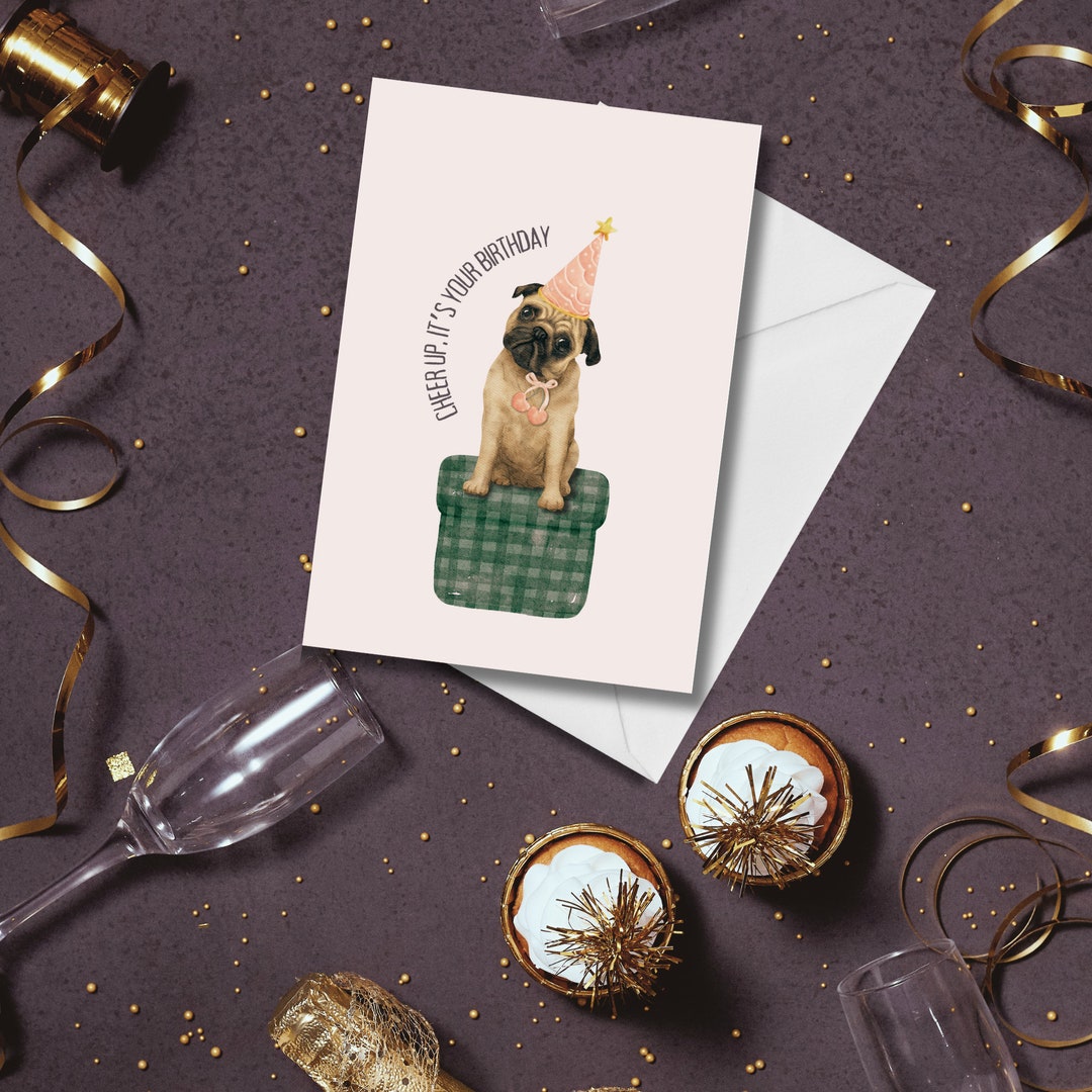 Pug Dog Birthday Card – Cute Greeting Card For Dog Lovers – Brainbox Candy – UK Made