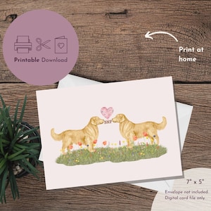 Biglietto vuoto STAMPABILE per Golden retriever, biglietto di compleanno con cane carino con download istantaneo, biglietto d’auguri stampabile per gli amanti degli animali domestici, stampa a casa