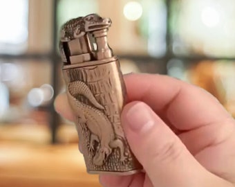 Double Fire Metal Lighter | 3D Engraved Croc Gas Lighter | Crocodile Metal Cigarette Lighter | Dual Jet Fire Lighter | Unique Husband Gift