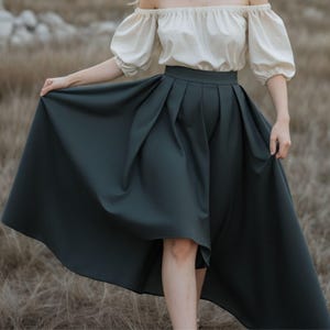 Forest Green High-Low Skirt | Renaissance Pleated Women’s Midi Skirt Costume | Mythical Medieval Women Garb | Flared Ren Faire Skirt