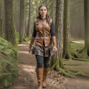 Viking Women Brown Leather Custom-Fit Vest | Medieval Design with Belted Waist | Perfect for Renaissance Fairs, and Historical Roleplay