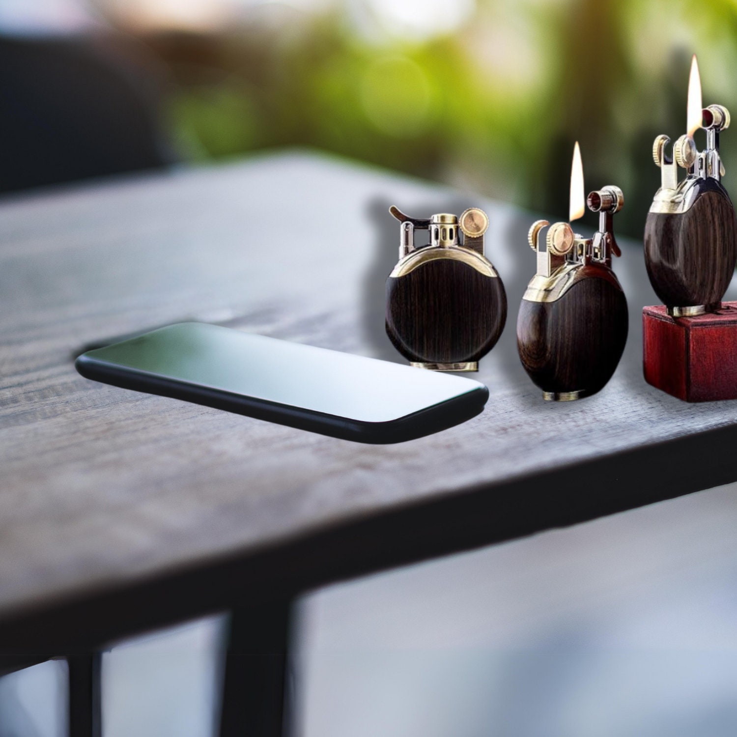 Sandalwood Vintage Trench Lighter Handcrafted Black Zinc Kerosene