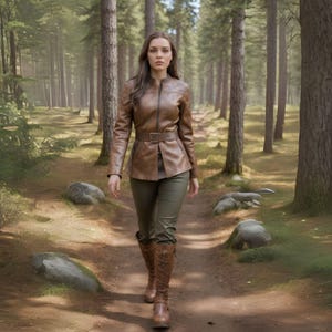 Wanderer Women&#39;s Custom-Fit Brown Genuine Leather Jacket | Belted Waist & High-Neck Design| Perfect for Renaissance Fair, and Everyday Style