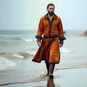 Medieval Norse Warrior Robe | Men&#39;s Viking Tunic | Historical Viking Costume with Belt | Cosplay & Renaissance Fair Outfit