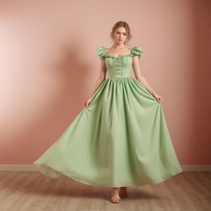 Green Fairy Princess Elegant Renaissance Dress | Victorian Edwardian Era Gown | Classic Renfaire Costume | Elven Costume Dress