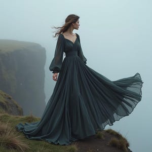 Charcoal Gray Women&#39;s Medieval Gown | Long Sleeve Renaissance Dress | Fairy Tale Dress with Flowing Skirt | Vintage-Inspired Formal Wear