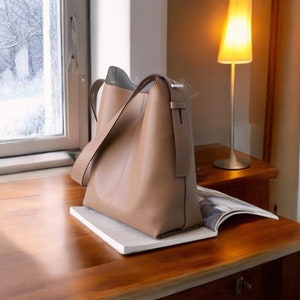 Bucket Bag, Leder Tragetasche Damen Echtleder Tasche, Frauen Ledertasche, Rindsleder Schultertasche Alltagstasche Handgemachte Ledertasche