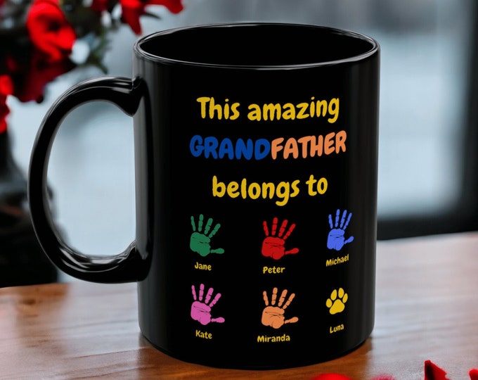 Gift For Grandpa Mug | Mug With Grandkids Names | Personalized Fathers Day Gift Mug |  Granddaughter Grandson Dad Gift Belong To Cup Present
