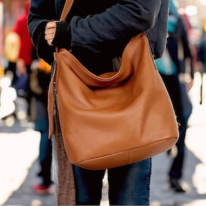 Große Leder Umhängetasche, Elegante Damen Beuteltasche Echtes Leder Alltagstasche, Minimalistische Hobo Tasche Für Frauen Stilvolle Damen Einkaufstasche