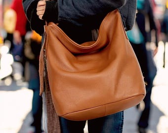 Large Leather Shoulder Bag Elegant Womens Bucket Bag Genuine Leather Everyday Bag Minimalist Hobo Bag For Women Stylish Ladies Tote Bag