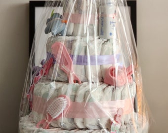 SOLD - Diaper cake in pink and purple colors