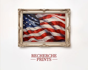 Vintage Patriotic 4th of July American Flag, Memorial Day Decor, Fourth Of July Wall Art Flag, Fourth Of July USA Digital Print