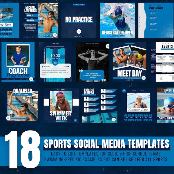 Swimming Social Media Canva Template Bundle