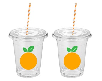 6 plastic disposable cups with lids and straws/little cutie baby shower/little cutie birthday/a little cutie is on the way/clementine baby