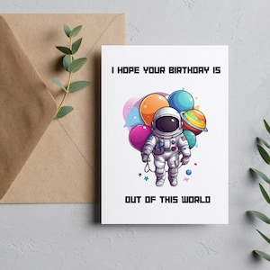 Carte de joyeux anniversaire astronaute/anniversaire dans l'espace/anniversaire dans la galaxie/anniversaire dans l'espace/hors de ce monde/carte de voeux/fête d'anniversaire dans l'espace/