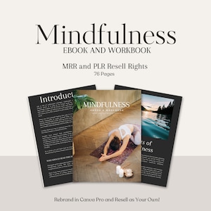 Mindfulness e-boek en werkboek, MRR- en PLR-doorverkooprechten, Canva-sjabloon, gezond leven, meditatielevensstijl, zelfzorg, zelfliefde, DFY