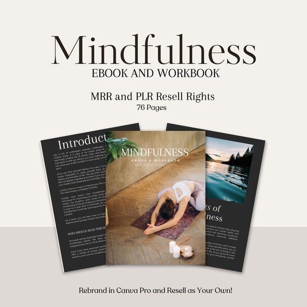 Mindfulness eBook and Workbook, MRR and PLR resell rights, Canva template, healthly living, meditation lifestyle, self care, self love, DFY